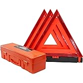 WORKKOOL 3 Pack Foldable Warning Reflective Triangles with Carrying Case, Heavy Base Roadside Triangles for Vehicles Breakdow