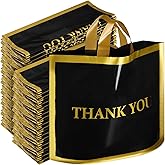 Sweetude 200 Pcs Black Thank You Plastic Shopping Bags with Handle 12 x 15 In Merchandise Boutique Bags for Small Business Gifts Stores