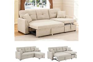 Trygoal Sectional Sleeper Sofa with Pull Out Bed, L Shape Convertible Couch with Storage Chaise, Comfy Sleeper Couch, 2 in 1 Pull Out Sofa Bed with 2 Seats, for Living Room, Apartment, Beige