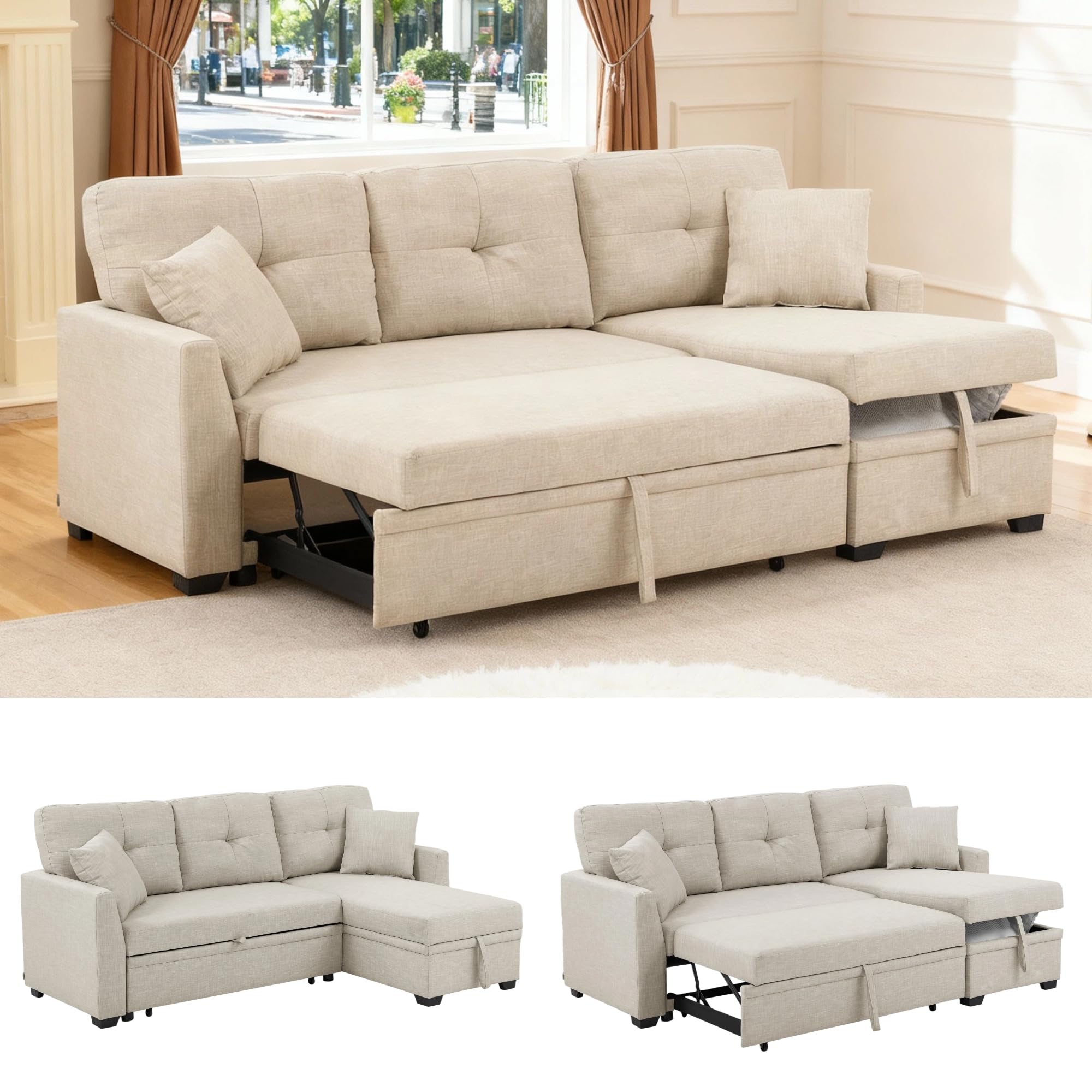 Photo 1 of ***Partial Set 2/3 only***
Trygoal Sectional Sleeper Sofa with Pull Out Bed, L Shape Convertible Couch with Storage Chaise, Comfy Sleeper Couch, 2 in 1 Pull Out Sofa Bed with 2 Seats, for Living Room, Apartment, Beige