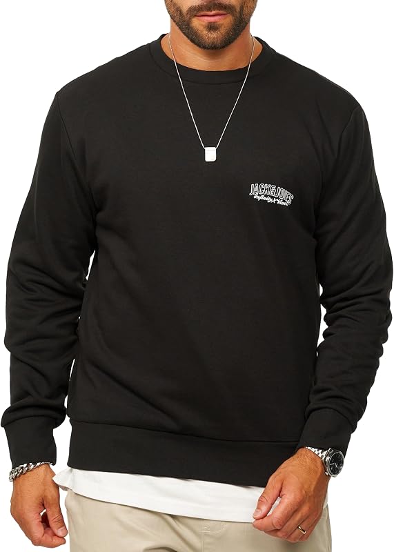 Herren Sweatshirt mit Rundhals Crewneck Pullover Sweater für Männer im Regular-Fit - JJ24756-BLA-S