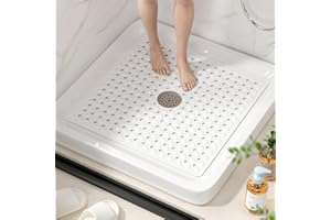 HITSLAM Non Slip Shower Stall Mat with Center Drain Hole, Diamond Textured PVC Bath Mat for Inside Shower, Machine Washable, 