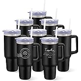 8 Pack Stainless Steel Tumblers with Handle Bulk Double Wall Powder Coated Insulated Tumbler with Lid and Straw for Laser Engrave, DIY Gift, 40oz Black