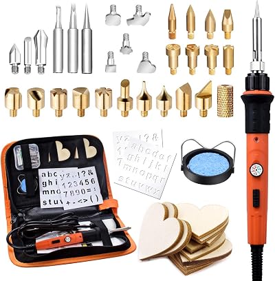 Preciva 45 in 1 Wood Burning Pyrography Kit 60W 31 Tips Orange