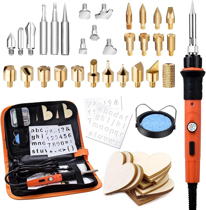 Preciva 45 in 1 Wood Burning Pyrography Kit 60W 31 Tips Orange