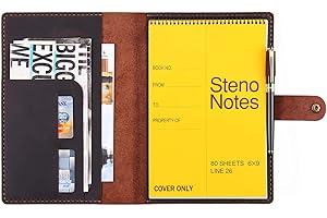 Robrasim Leather Cover for 6"x9" Steno Notebook, Leather Folio Cover Compatible with 6x9 Spiral Steno Pads, A5 Notebook Organizer with Pen Loop - Coffee