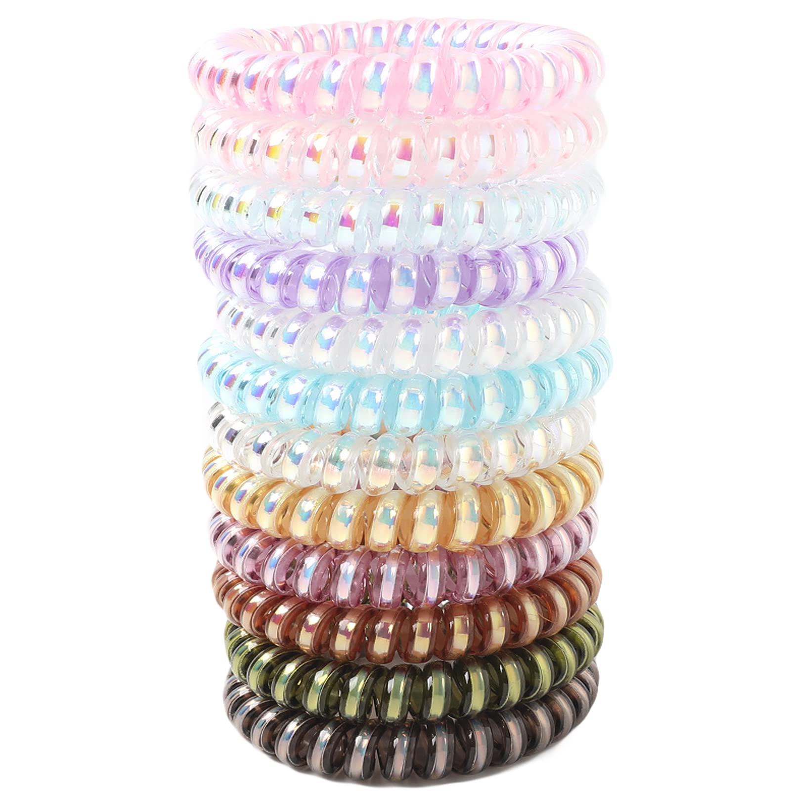 SHULLIN Pack of 12 Telephone Cable Hair Bobbles Spiral Phone Cord Hair Bobbles Spirals Ponytail Rubber Anti Split Ends Braided Rubber Colourful Elastic Coil Hair Bobbles Kink-Free Hair Scrunchies