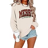 Christmas Sweatshirts for Women Merry and Bright Graphic Long Sleeve Shirt Sequin Xmas Holiday Fall Gifts Tops
