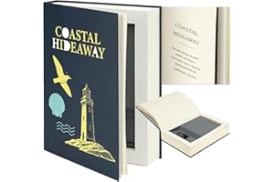 UWILLION Large Decorative Book Safe with Combination Lock, 10.82"×7.67"×1.77" Hidden Storage Diversion Box for Cash, Phone, Passport, Valuables – Home Office Bookshelf, Coastal Hideaway