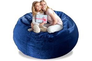 LCYFBE 5ft Bean Bag Chair Cover(it was only a Cover, not a Full Bean Bag) Chair Cushion, Big Round Soft Fluffy PV Fur Sofa Bed Cover, Living Room Furniture, Lazy Sofa Bed Cover,Dark Blue