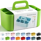 Multiuse Caddy Organizer with Handle, Portable Divided Plastic Tote Bin - Art Craft, Stationary Pen Marker Crayons, Makeup Hair Supplies Storage - Bathroom, Classroom, Dorm, Office, Desk Holder -Green