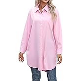 jinghuiyue Women's Casual Button Down Shirts Long Sleeve Oversize Blouse Loose Shirt Dress with Side Pockets