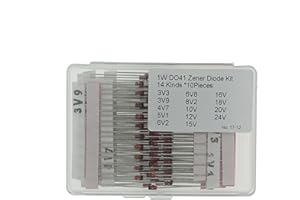 MERICDA 14values*10=140PCS 1N47 Series 1W DO-41 Zener Diode Assortment Kit (3V3 3V9 4V7 5V1 6V2 6V8 8V2 10V 12V 15V 16V 18V 20V 24V)