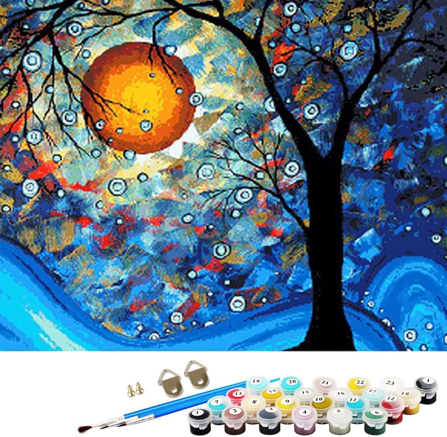 DIY Fabric Decorating Kits, ABEUTY Paint by Numbers Dream Tree Van Gogh Moon Night 16x20 inches Number Painting Wall Art