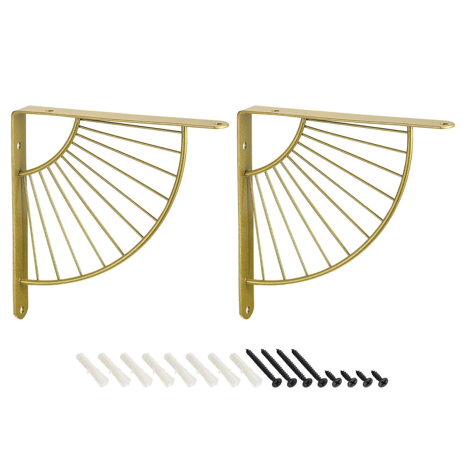 uxcell Decorative Shelf Brackets, 2pcs 10"(250mm) Industrial Metal Brackets for Shelves Wall Mounted Floating Shelf Supports, Gold Tone