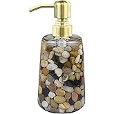 Handmade Refillable Soap Dispenser for Bathroom & Kitchen, Rocks Stone Soap Dispenser with Gold Stainless Steel Pump