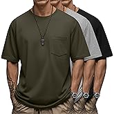 Ficerd 3 Pack Men's Big and Tall T Shirt, Short Sleeve Pocket Cotton Tee Crew Neck Lightweight Tops Solid Loose Fit Shirts(Black, Army Green, Light Mixed Gray,4X-Large)