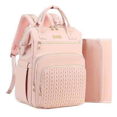 AIJIEKE Diaper Bag, Large Wide-Open Baby Diaper Backpack, Multi-functional Baby Travel Tote Bag, Diaper Bag with Changing Pad, Diaper Bags for Mom & Maternity (Pink)
