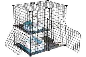 VCEPJH Cat Cages Indoor 2 Tier Kitten Cage Metal Wire Cats Kennel Crate Detachable DIY Pet Playpen Enclosures with 2 Door and Climbing Ladder for Kitty Small Animals 29.5x19.2x28.7in (Black)