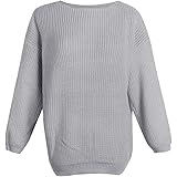 QIYUN.Z Women Crew Neck Long Sleeve Sweater Solid Colors Loose Knitting Sweaters Jumper Tops