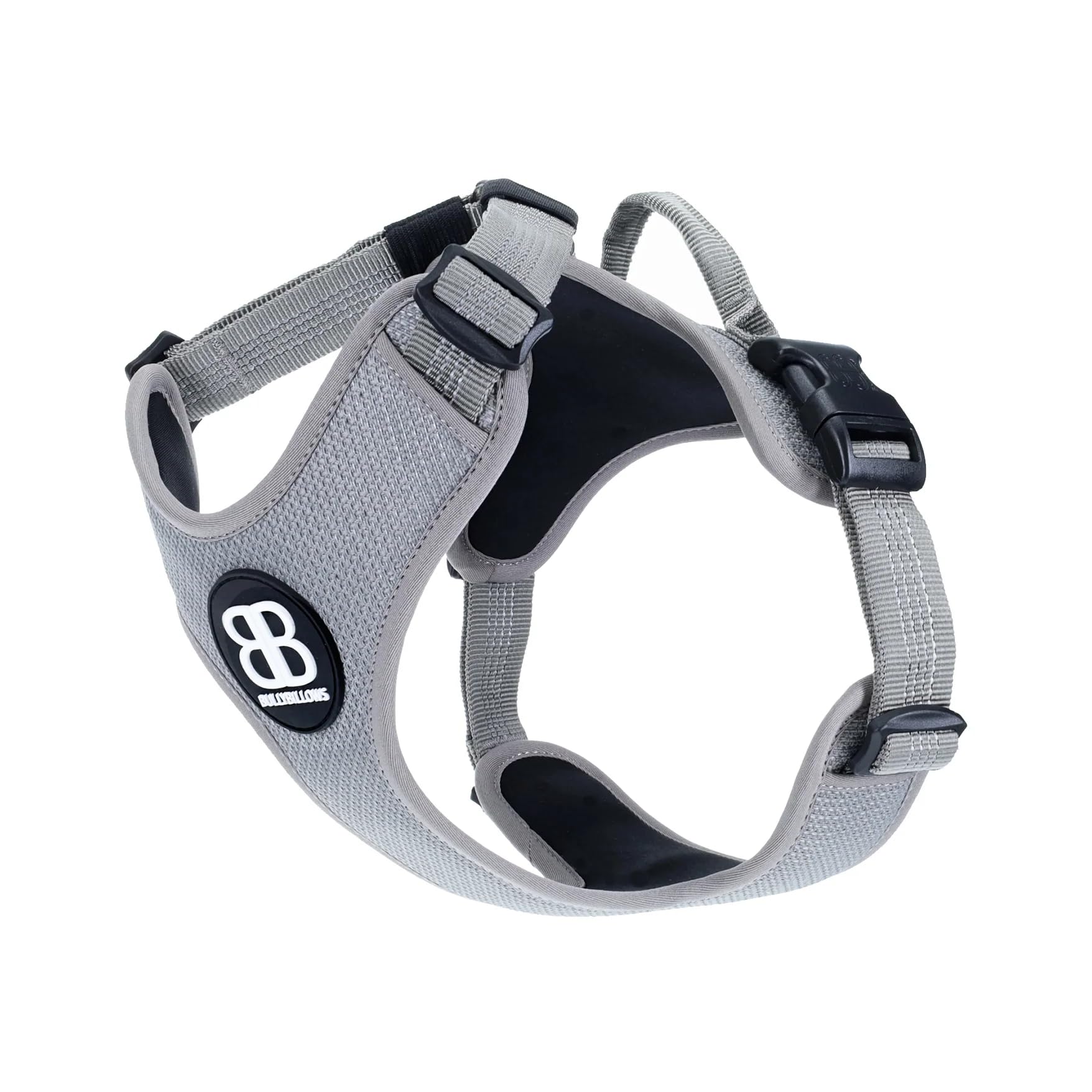 BullyBillows Active Light Dog Harness With Handle | Premium Padded Harness With Highly Reflective Design | Suitable for All Breeds – Grey, Small