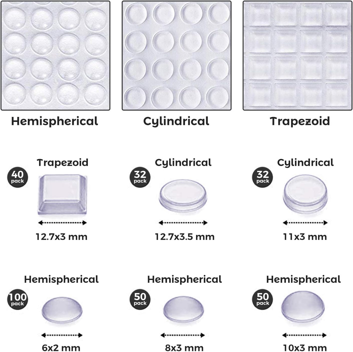 304 Pieces Clear Rubber Feet Bumper Pads, Buffer Pads Adhesive Rubber Feet, 6 Size Cabinet Door Bumpers, Round, Hemispherical - Image 3