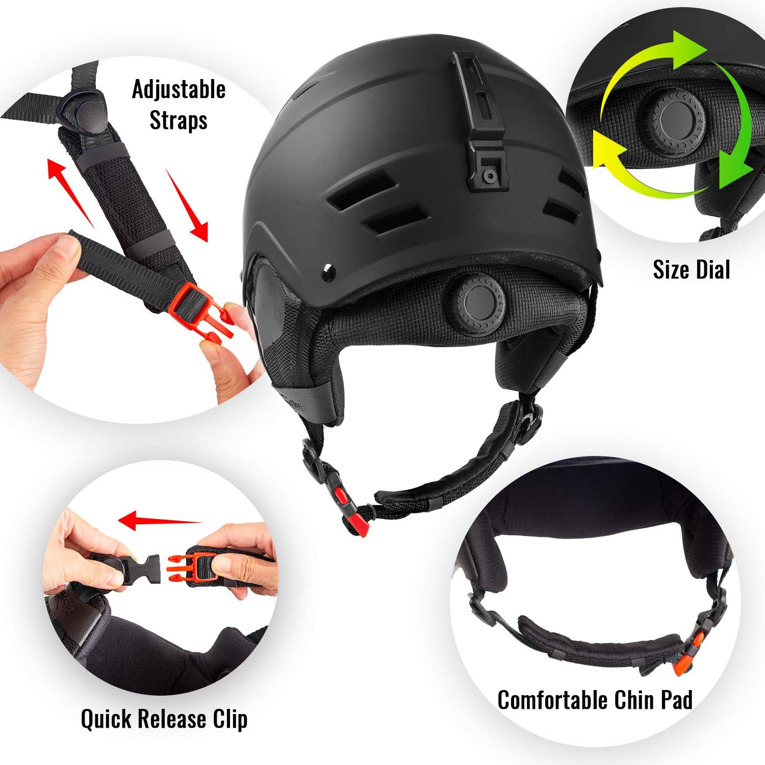 TurboSke Ski Helmet, Snowboard Helmet, Snow Sports Helmet, Audio Compatible for Men Women and Youth : Sports & Outdoors