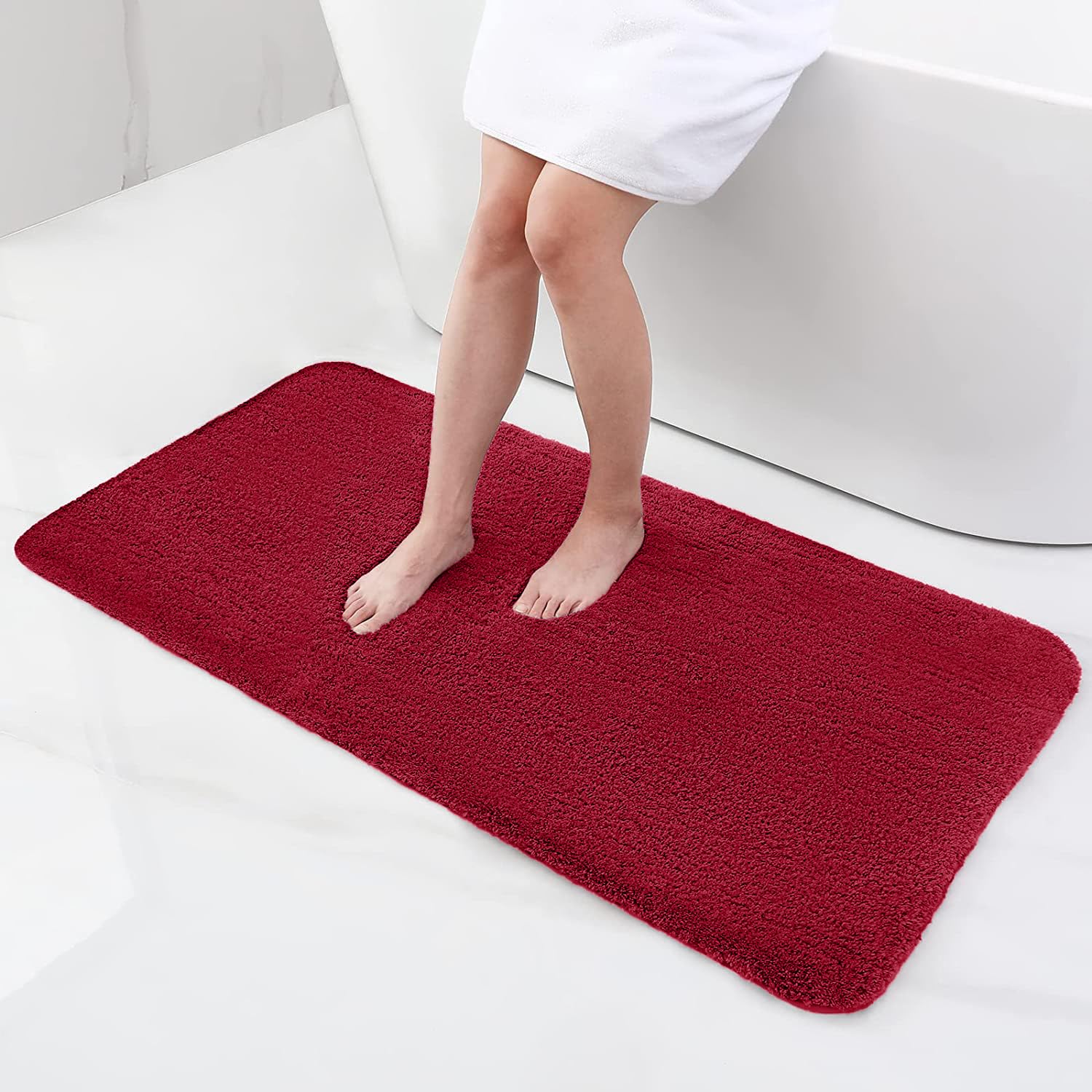 smiry Microfiber Bath Mat 60 x 120 cm, Non-Slip Super Absorbent Bathroom Mat, Extra Soft Machine Wash and Dry, Non-Shedding Long Bath Runner For Bathroom, Wine Red — image 1