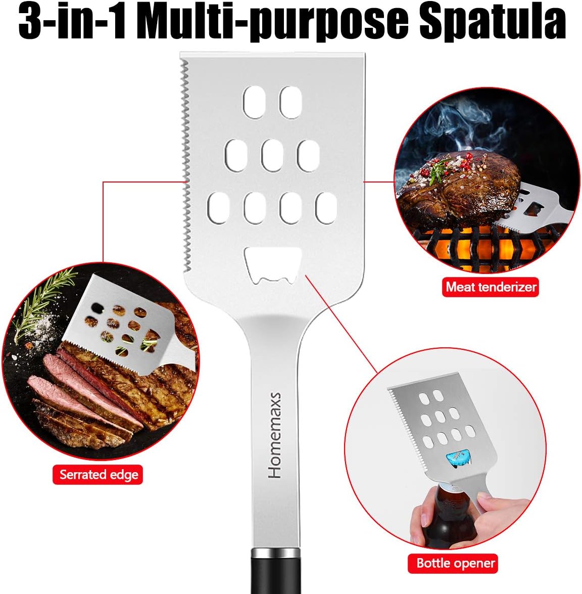 Homemaxs Grill Tools, BBQ Tools Set 5pcs with Case for Men, Stainless Steel Heavy Duty Barbecue Grilling Accessories Utensils Kit with Tong, Grill Cleaning Brush, Spatula, Fork, Basting Brush : Garden & Outdoor