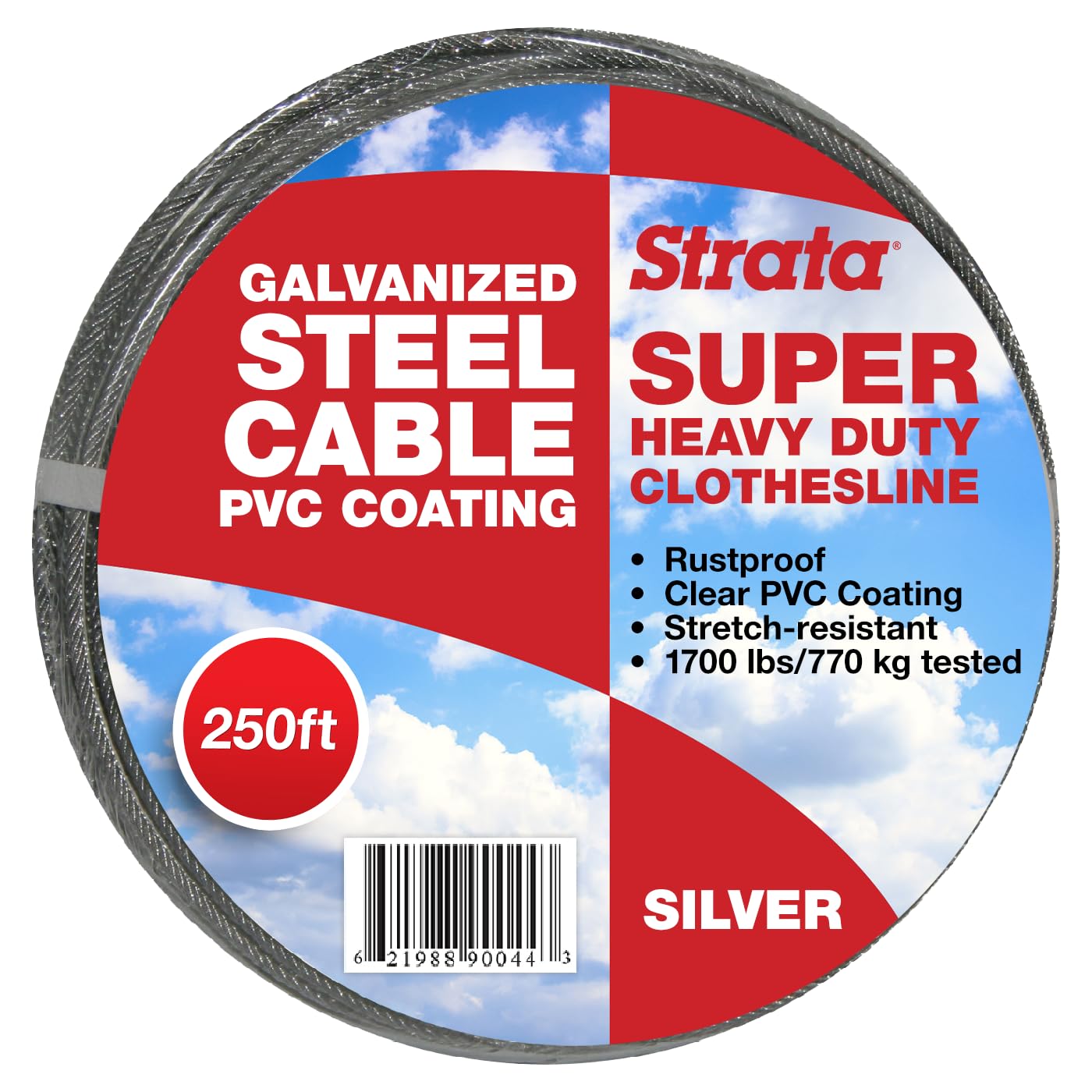 Strata Super Heavy Duty Clothesline Outdoor – 250 FT Rustproof & PVC-Coated Clothes line Wire, Gentle on Laundry, Easy to Install, Durable Cable – Perfect for Outdoor Drying (Silver