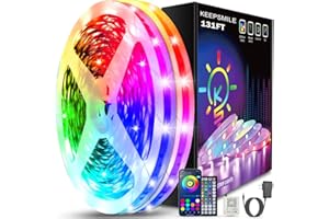 Keepsmile 131ft Led Strip Lights (2 Rolls of 65.5ft) Bluetooth Smart App Control RGB Led Light Strip with Remote,Music Sync Color Changing Led Lights for Bedroom Room Home Party Decor