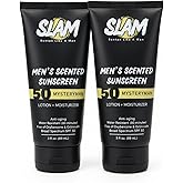SLAM MysteryMan Men's Sunscreen Lotion SPF 50 & Moisturizer – Face & Body Sunblock, Anti-Aging, Water-Resistant, Hawaii Act 104 Safe, Daily Sport Skincare for Men, Scented – 3 fl oz. Double pack.