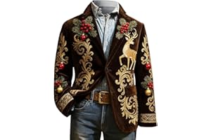 Mens Christmas Blazer Jackets Ugly Xmas Graphic Holiday Party Jacket One Button Business Sport Coat with Pockets