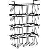 iSPECLE Freezer Organizer Bins - Fits 7 Cu.Ft Chest Freezer, 4 Pack Stackable Wire Baskets(14.7" Length), Heavy Duty Coated Deep Freezer Organizer, Rust Resistant for Frozen Food Sorting, Black