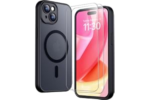 SPIDERCASE for iPhone 15 Case, Magnetic Translucent with 2PCS [Tempered Glass Screen Protector][Full Camera Protection] Anti-Scratch Slim Phone Case for iPhone 15 6.1 inch,Black