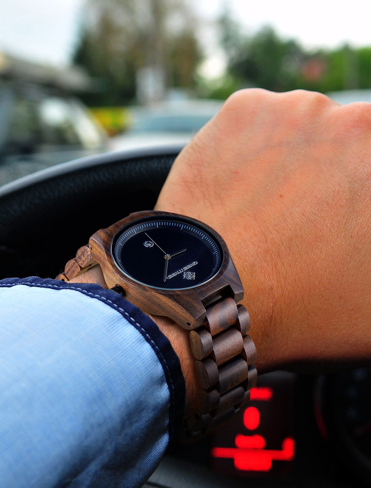 GREENTREEN Orologio da uomo in legno Analogico al quarzo, orologio da polso da uomo, dal basso peso fatto a mano in legno con data