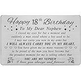 DEGASKEN Nephew 18th Birthday Card - 18th Birthday Card for Nephew - Happy Birthday Gifts for 18 Year Old Nephews, Special Engraved Wallet Card
