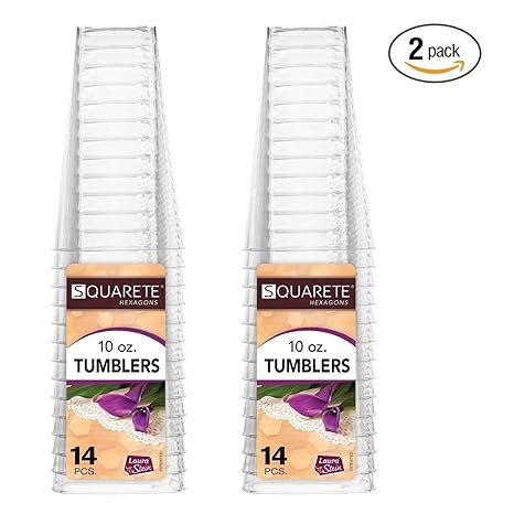 squarete hexágonos transparente plástico duro cuadrado Fiesta Vasos/tazas 10oz.-300 ml.