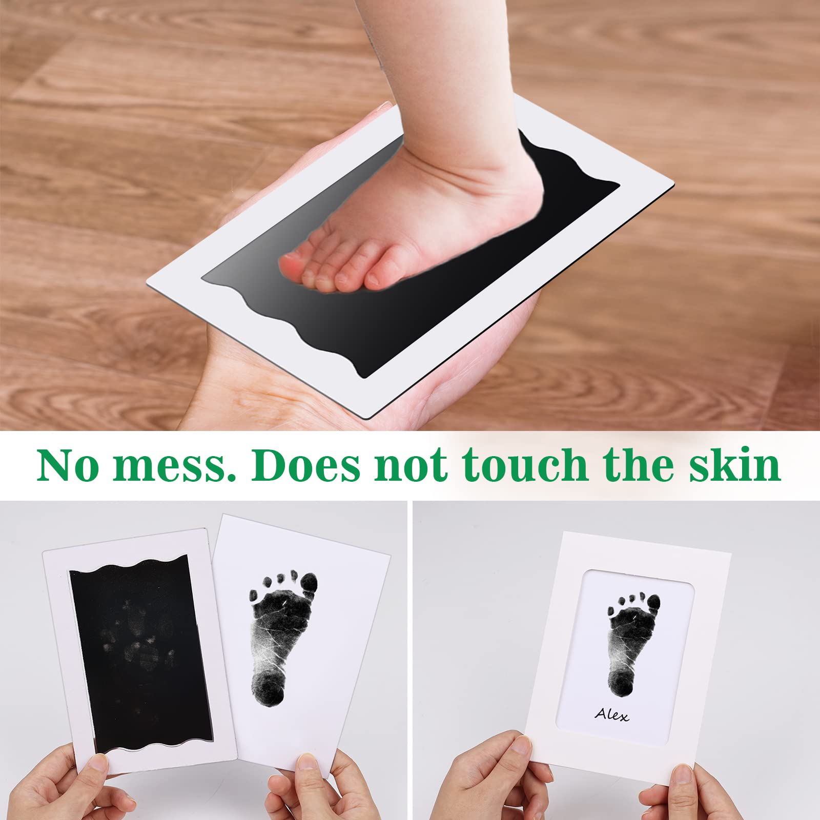 Baby Hand and Footprints, 8 Pcs Large Size Inkless Baby Handprint and Footprint Kit with Photo Frames, Clean Touch Ink Pads, Safe Doesn’t Touch Skin Print Kit Family Keepsake Gifts for Newborn
