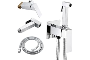 BARROCK Warm Water Bidet Sprayer Faucet for Toilet with Hot and Cold Brass Rough-in Valve, Stainless Steel Square Handheld Bidet Attachment Set for Feminine, Pets and Baby Diaper Washing, Chrome
