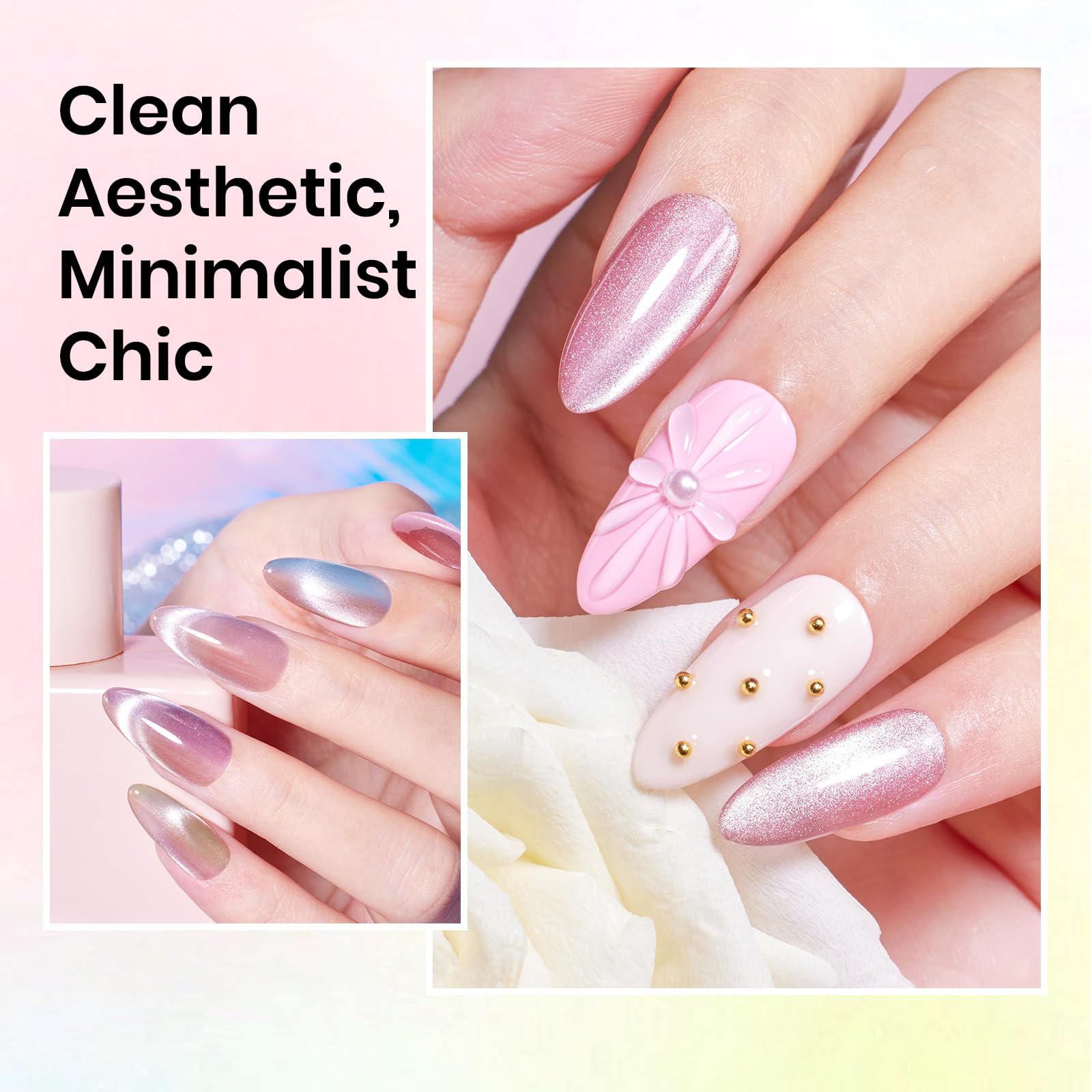 Beetles Cat Eye Gel Nail Polish Set, 6 Colors Jelly Pink Translucent Pastel Blue Green Purple Light Lucite Collection Sheer Gel Polish Soak Off LED Nail DIY Art Salon at Home Gifts for Women - Image 3