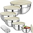 Winproper Mixing Bowls with Lids Set, 6 PCS Stainless Steel Mixing Bowls with 3 Grater Attachments, Kitchen Food Storage Organizers Nesting Mixing Bowl, Large Size 4.5, 3.5, 2.1, 1.5, 1.1, 0.7QT