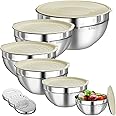 Winproper Mixing Bowls with Lids Set, 6 PCS Stainless Steel Mixing Bowls with 3 Grater Attachments, Kitchen Food Storage Orga