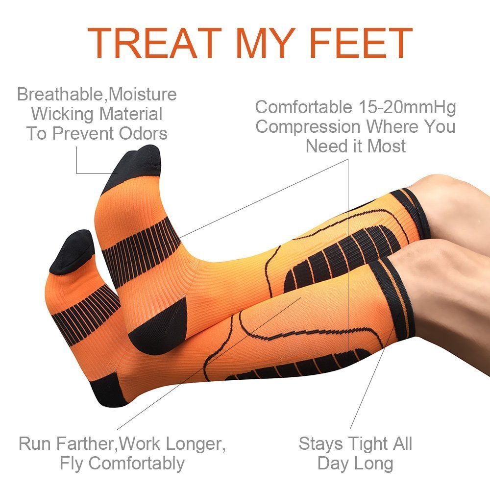 Compression Socks Men and Women, Qhui Graduated Athletic Sport Socks for Running, Medical, Nursing, Athletic, Crossfit, Flight Travel (Orange-L)