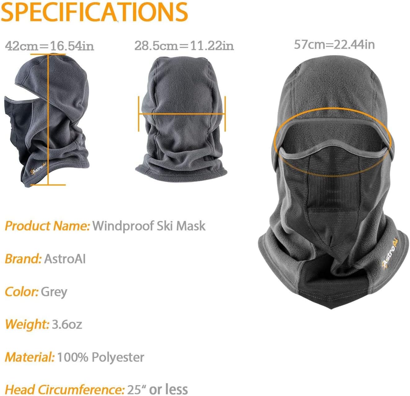 AstroAI Ski Mask Winter Face Mask Balaclava for Cold Weather Windproof Breathable for Men Women Skiing Snowboarding & Motorcycle Riding, Grey: Automotive