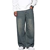 QGRSWBC Men's Wide Leg Jeans Baggy Denim Pants Loose Fit Hip Hop Trousers Skater Jeans Y2k Clothes
