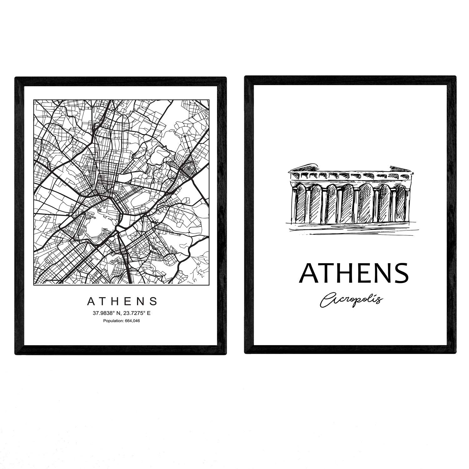 Nacnic Pack posters Athens - Acropolis. Sheets with monuments of cities. A4 size