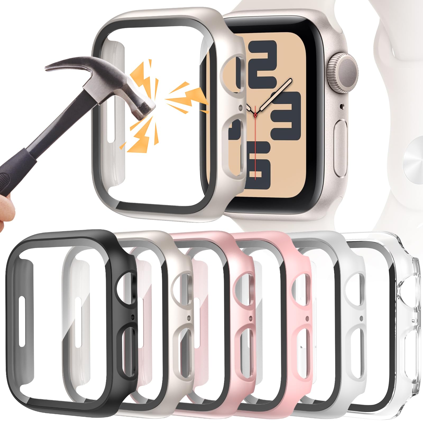 DNNBAO 6 Pack Case for Apple Watch Series 3/2/1 38mm with Tempered Glass Screen Protector, Ultra-Thin Scratch Resistant Full Protective Bumper Cover for iWatch 38 mm