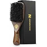 NORSEWOOD Boar Bristle Brush for Shine and Texture - Stiff Bristles for Medium Hair/Beards, Cleaning Brush Included