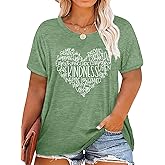 Anbech Womens Plus Size Tops Short Sleeve Casual T-Shirt Kindness Flowers Print Pullover Tunic 1X-5X